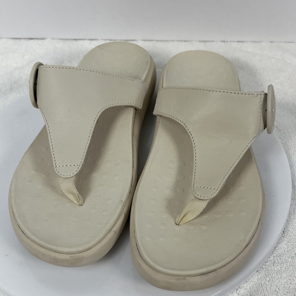 Vionic Women Recovery RX Upper Leather Sandal Thong Slip On Ivory Size 8